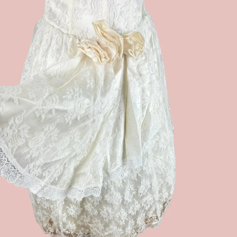 Vintage Scott McClintock 80s Strapless White Lace Wedding Dress Set 1950s style - Picture 5 of 16